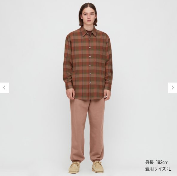 2020秋冬ライトフランネルワイドフィットチェックシャツ②のモデル２