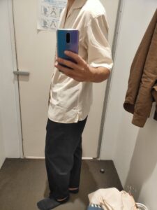 2021年春夏ユニクロUオープンカラーシャツのナチュラルM横