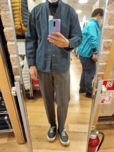 2021awデニムオーバーサイズスタンドカラーシャツのネイビーS前